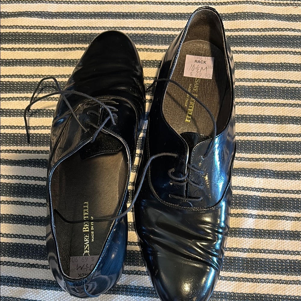 Glossy Black Leather Oxfords